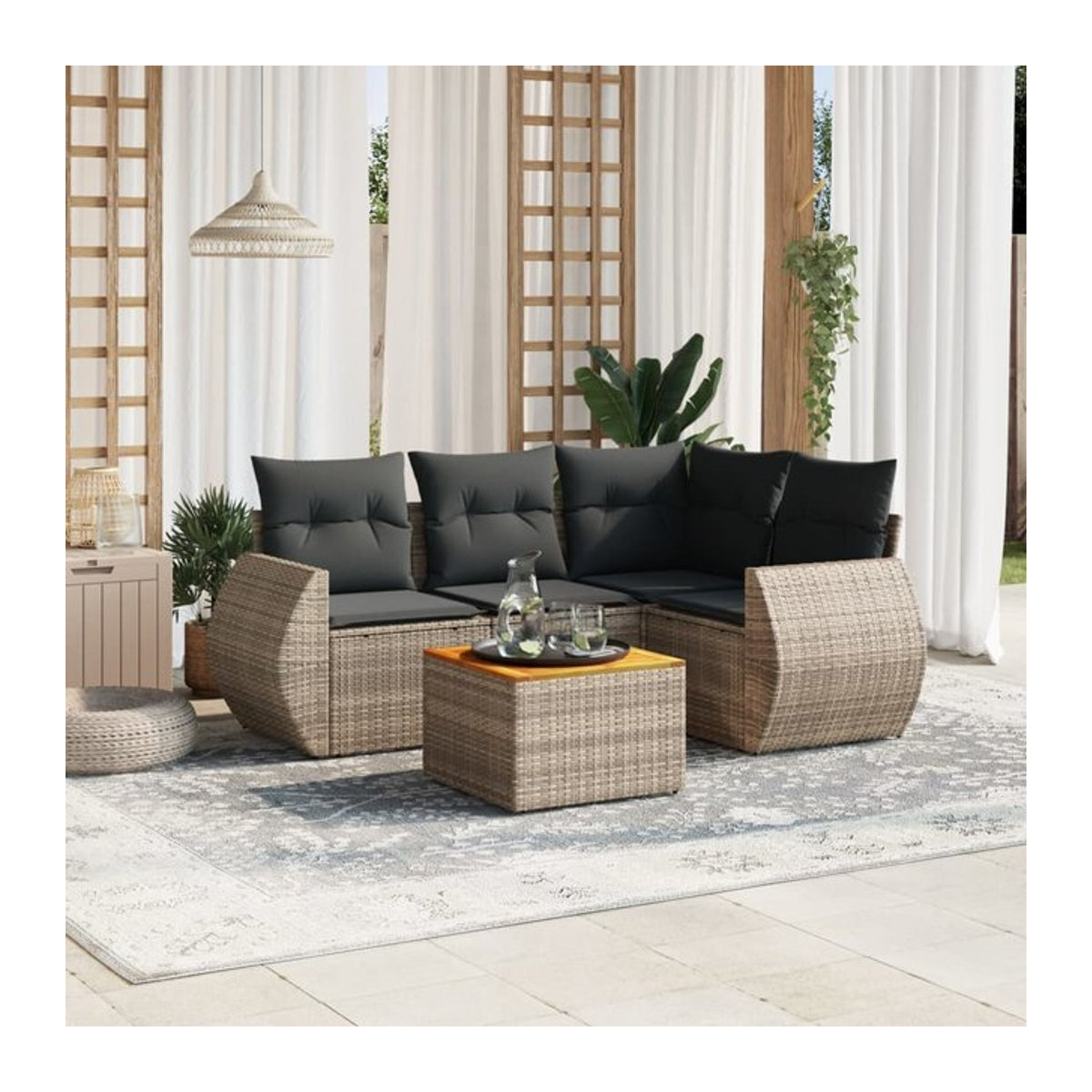 Vidaxl Garten-Sitzgruppe aus grauem PE-Rattan mit 5 Teilen und Kissen im modernen Design - Bild 1