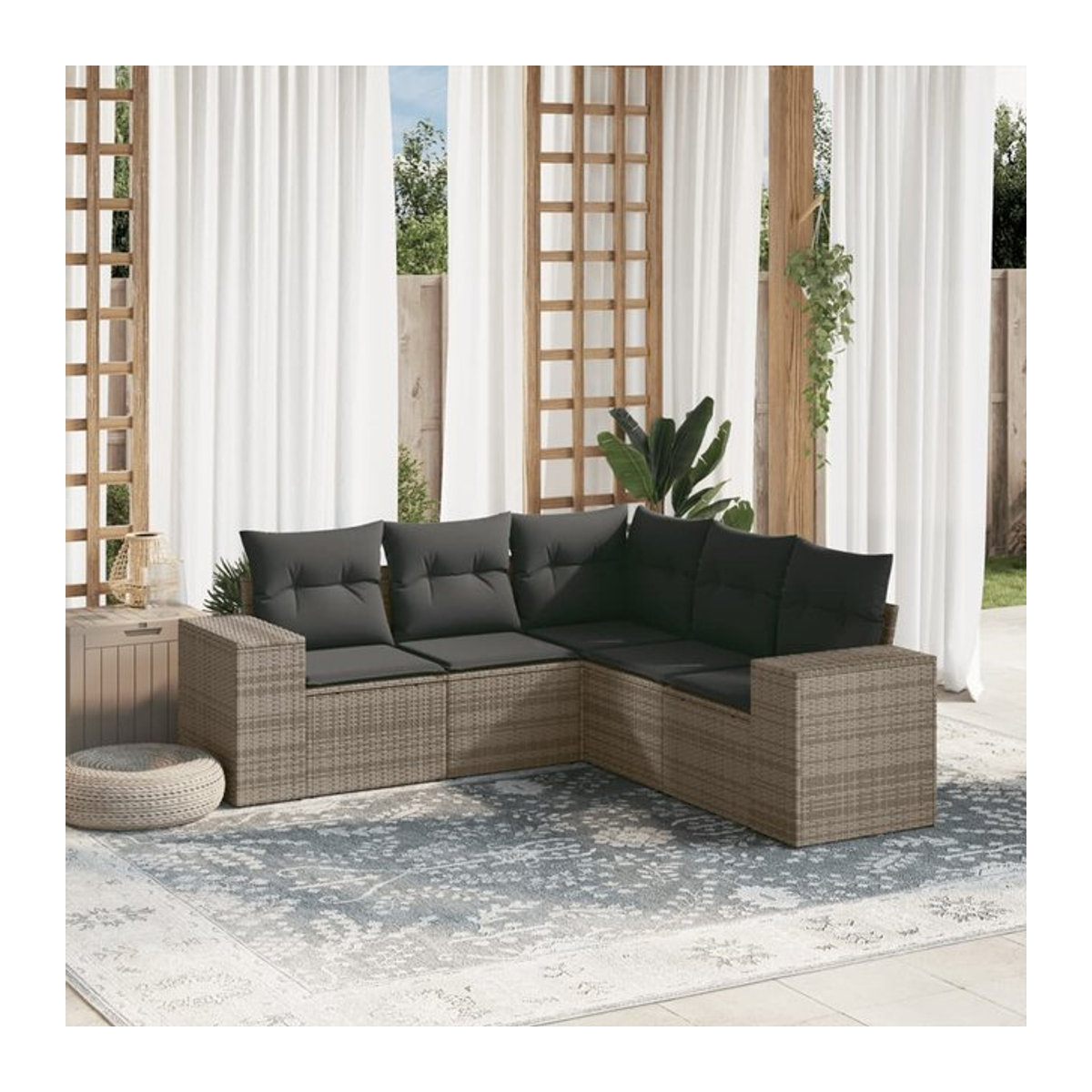Vidaxl Garten-Sitzgruppe aus grauem PE-Rattan mit 5 Teilen und Kissen im modernen Design - Bild 1