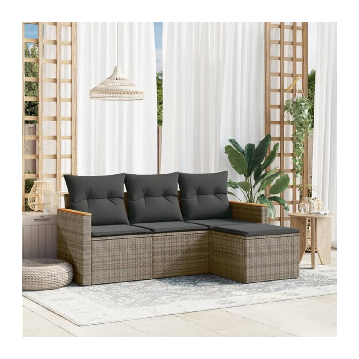 Vidaxl Garten-Sitzgruppe aus Rattan mit Kissen in Grau - Bild 1