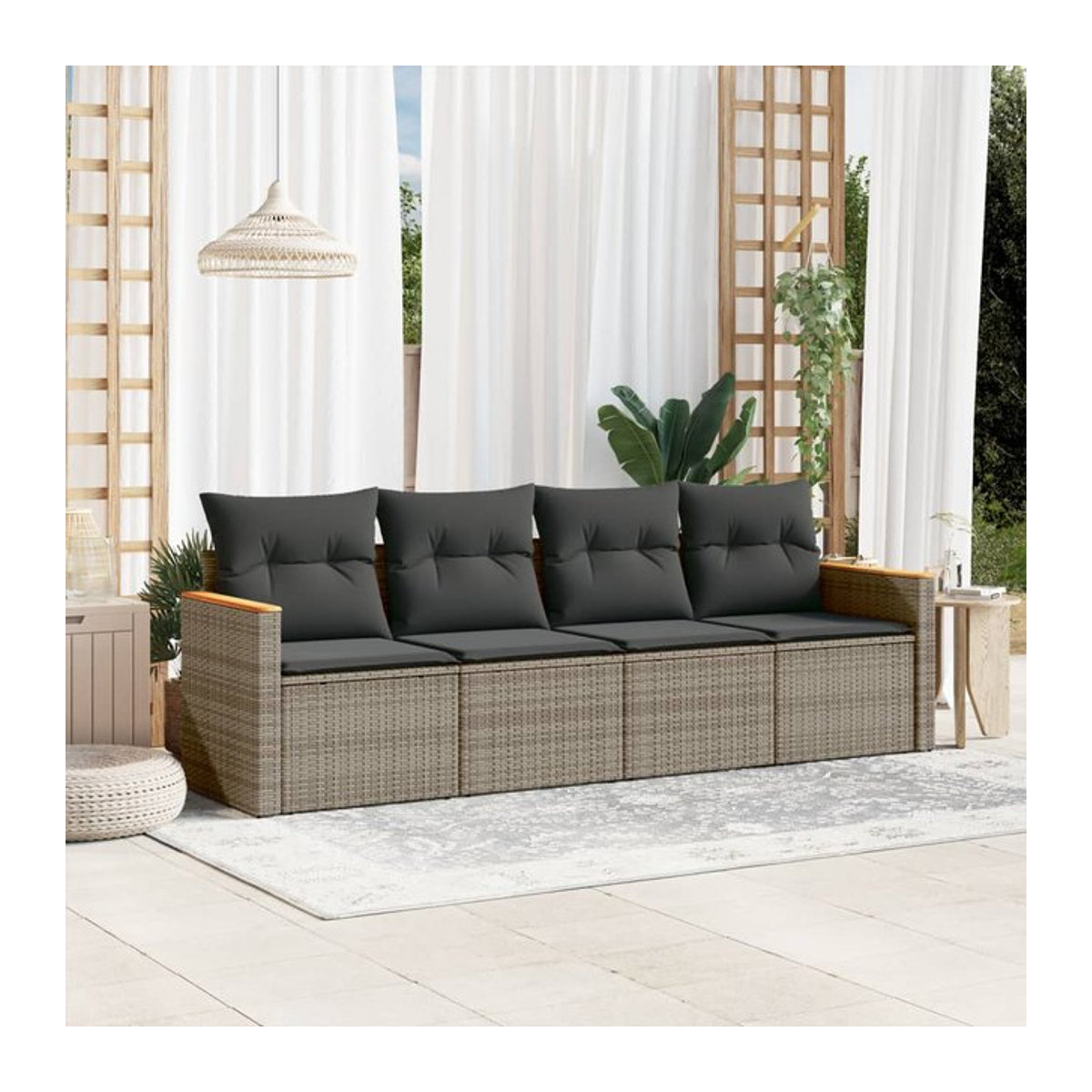 Vidaxl Garten-Sitzgruppe aus Rattan mit Kissen in Grau - Bild 1