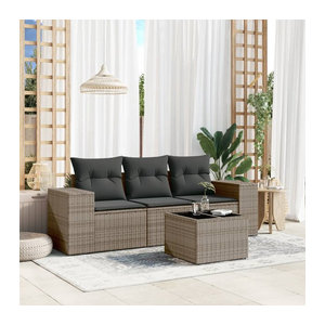 Vidaxl Garten-Sitzgruppe aus Rattan mit Kissen und Glastisch in Grau