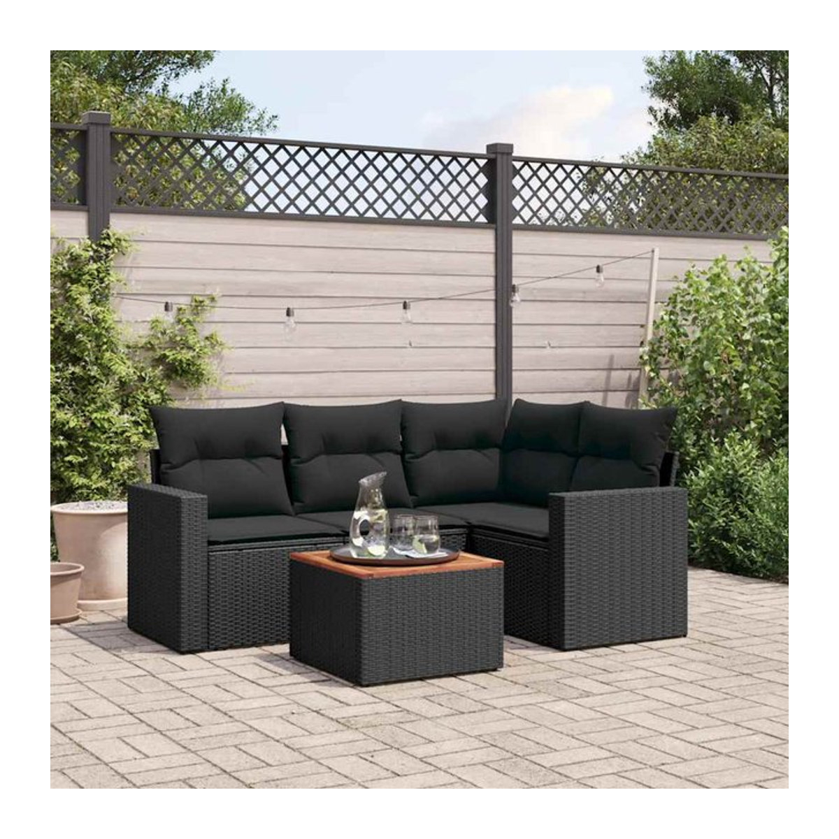 Vidaxl Garten-Sitzgruppe aus schwarzem PE-Rattan mit 5 Plätzen und Kissen im modernen Design - Bild 1