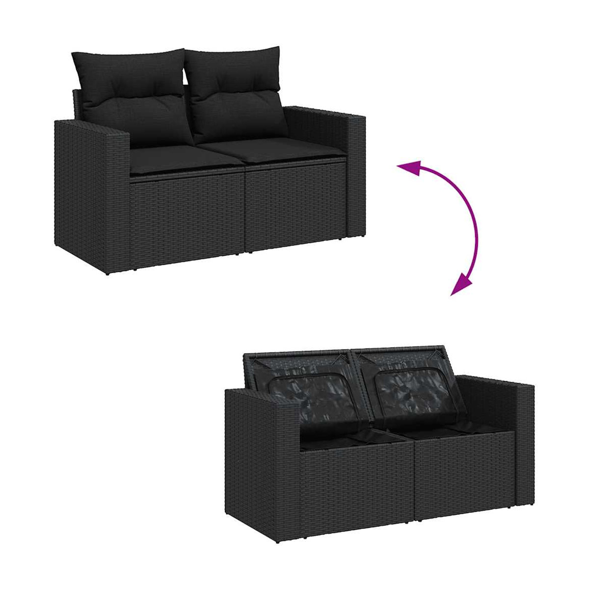 Vidaxl Garten-Sitzgruppe aus schwarzem PE-Rattan mit 5 Plätzen und Kissen im modernen Design - Bild 4