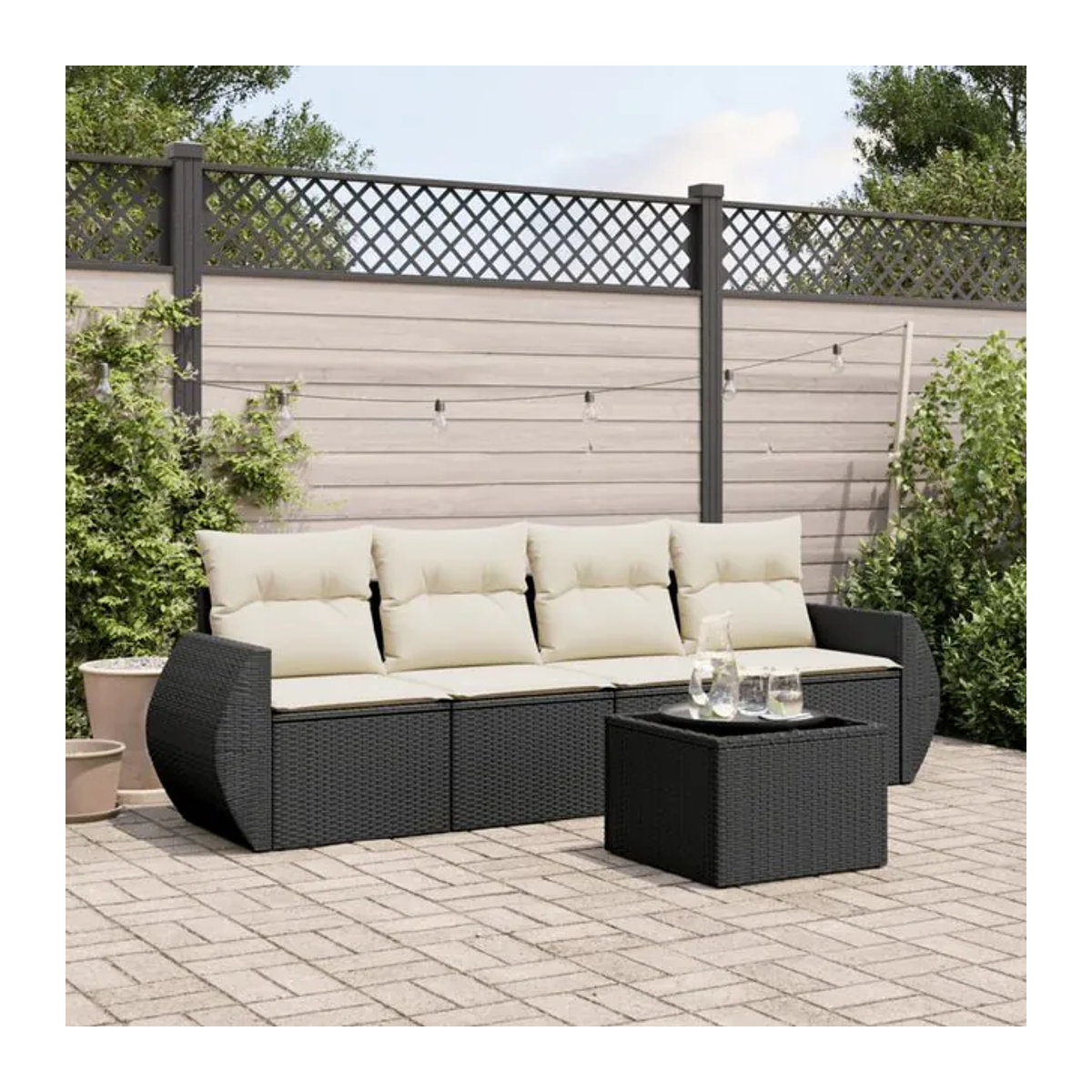 Vidaxl Garten-Sitzgruppe aus schwarzem PE-Rattan mit 5 Plätzen und Kissen im modernen Design - Bild 1