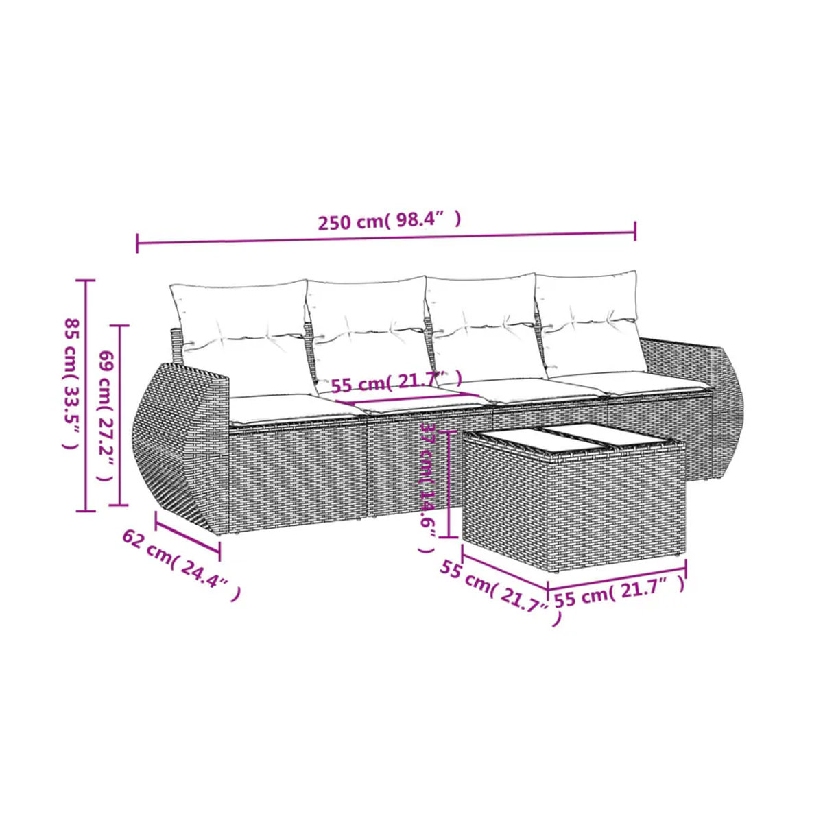 Vidaxl Garten-Sitzgruppe aus schwarzem PE-Rattan mit 5 Plätzen und Kissen im modernen Design - Bild 3