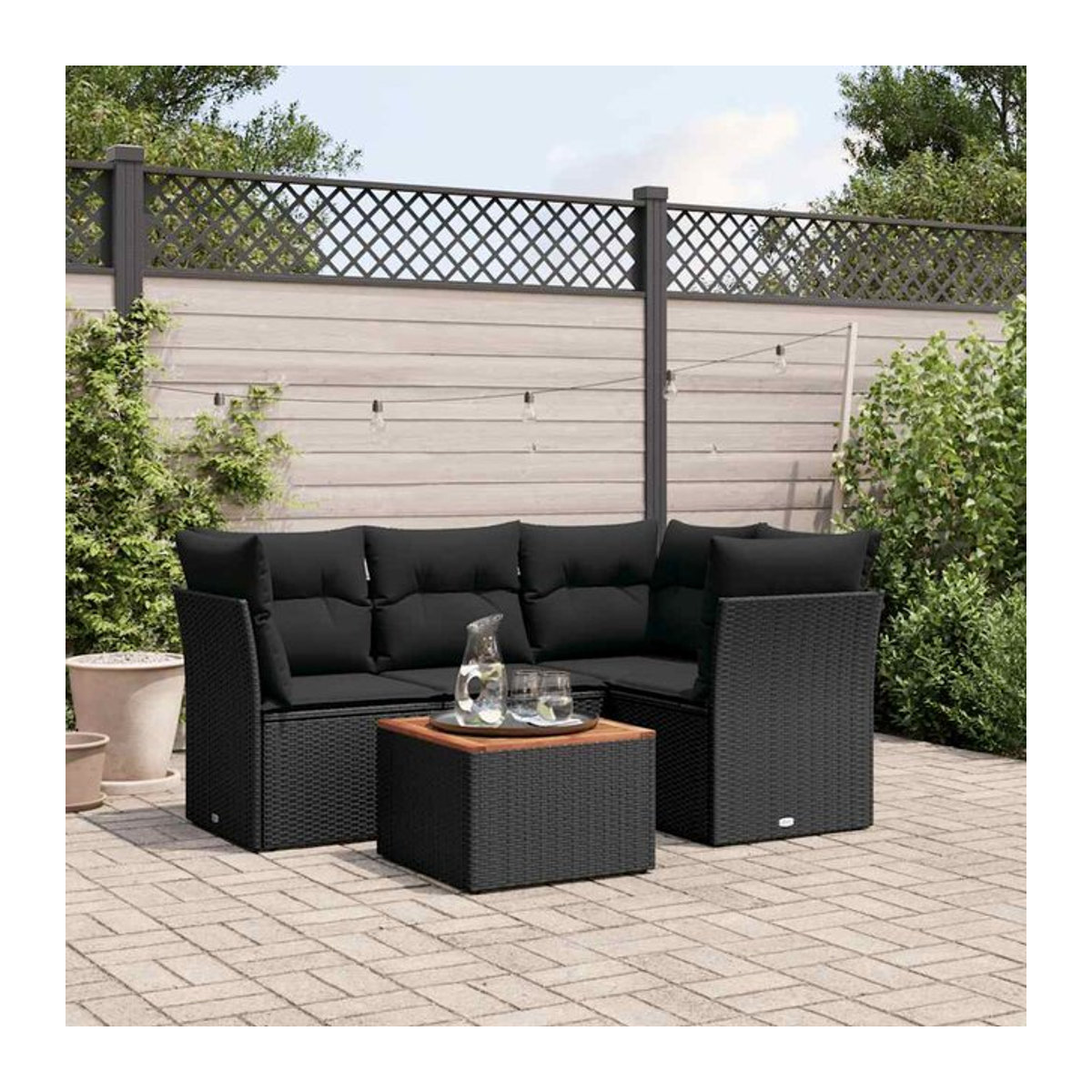 Vidaxl Garten-Sitzgruppe aus schwarzem PE-Rattan mit 5 Plätzen und Kissen im modernen Design - Bild 1