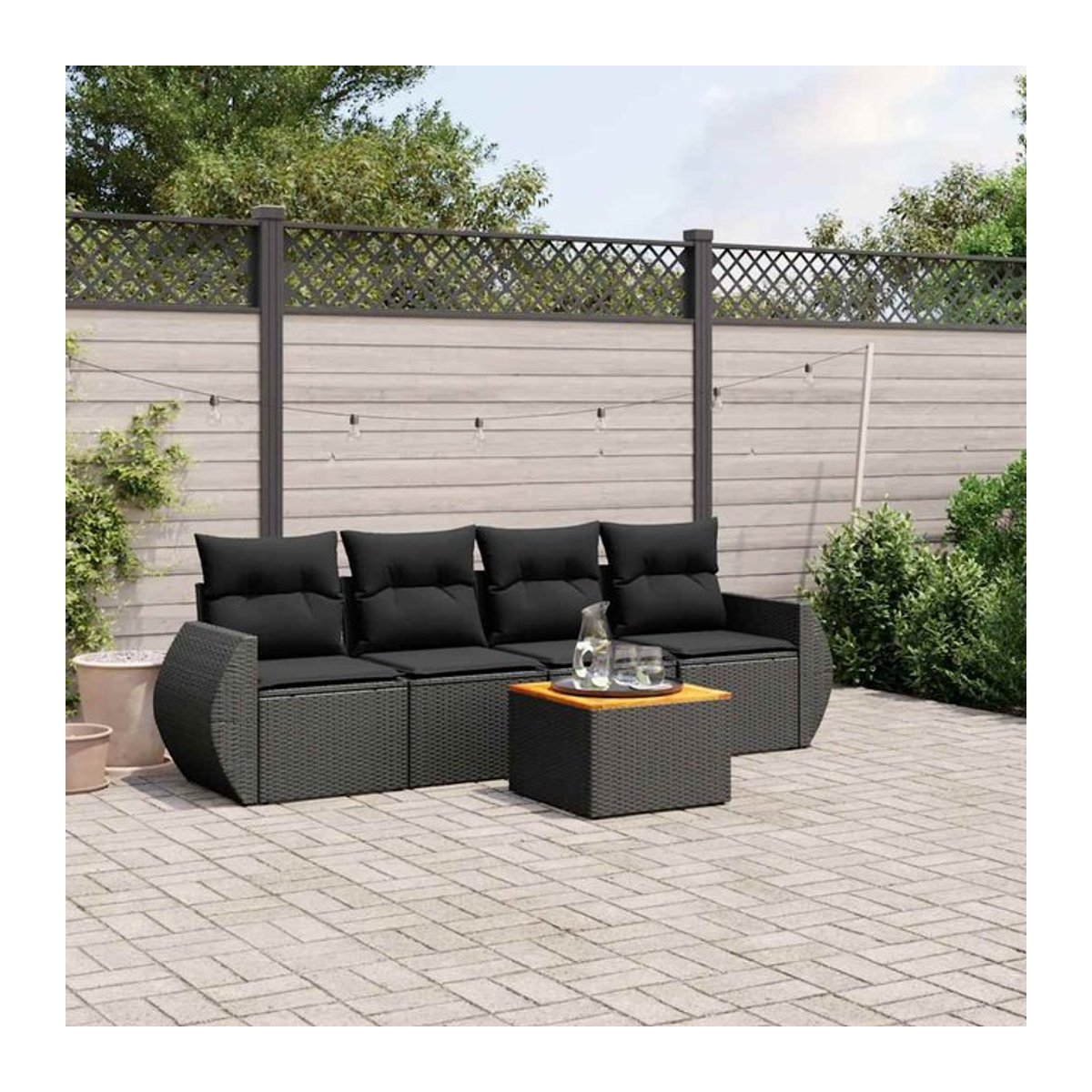 Vidaxl Garten-Sitzgruppe aus schwarzem PE-Rattan mit 5 Plätzen und Kissen im modernen Design - Bild 1