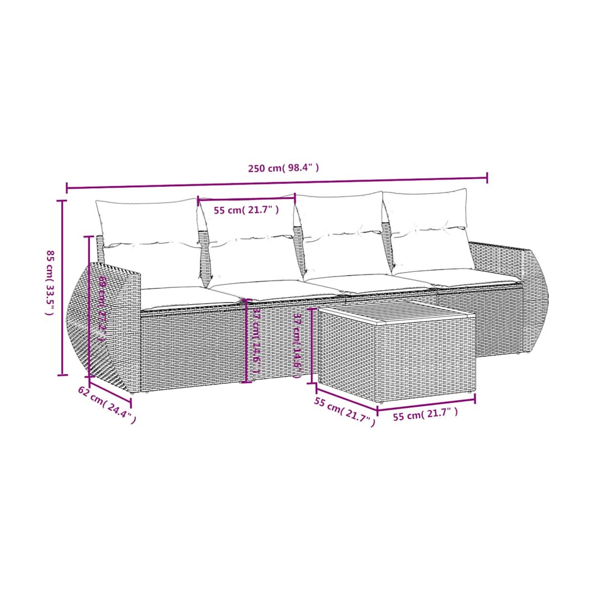Vidaxl Garten-Sitzgruppe aus schwarzem PE-Rattan mit 5 Plätzen und Kissen im modernen Design - Bild 2