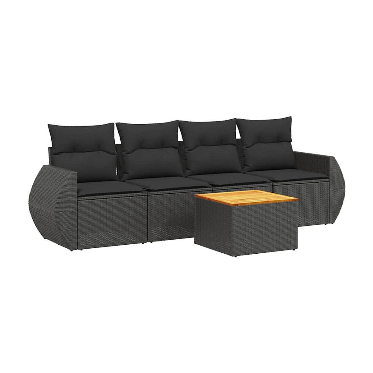 Vidaxl Garten-Sitzgruppe aus schwarzem PE-Rattan mit 5 Plätzen und Kissen im modernen Design - Bild 3