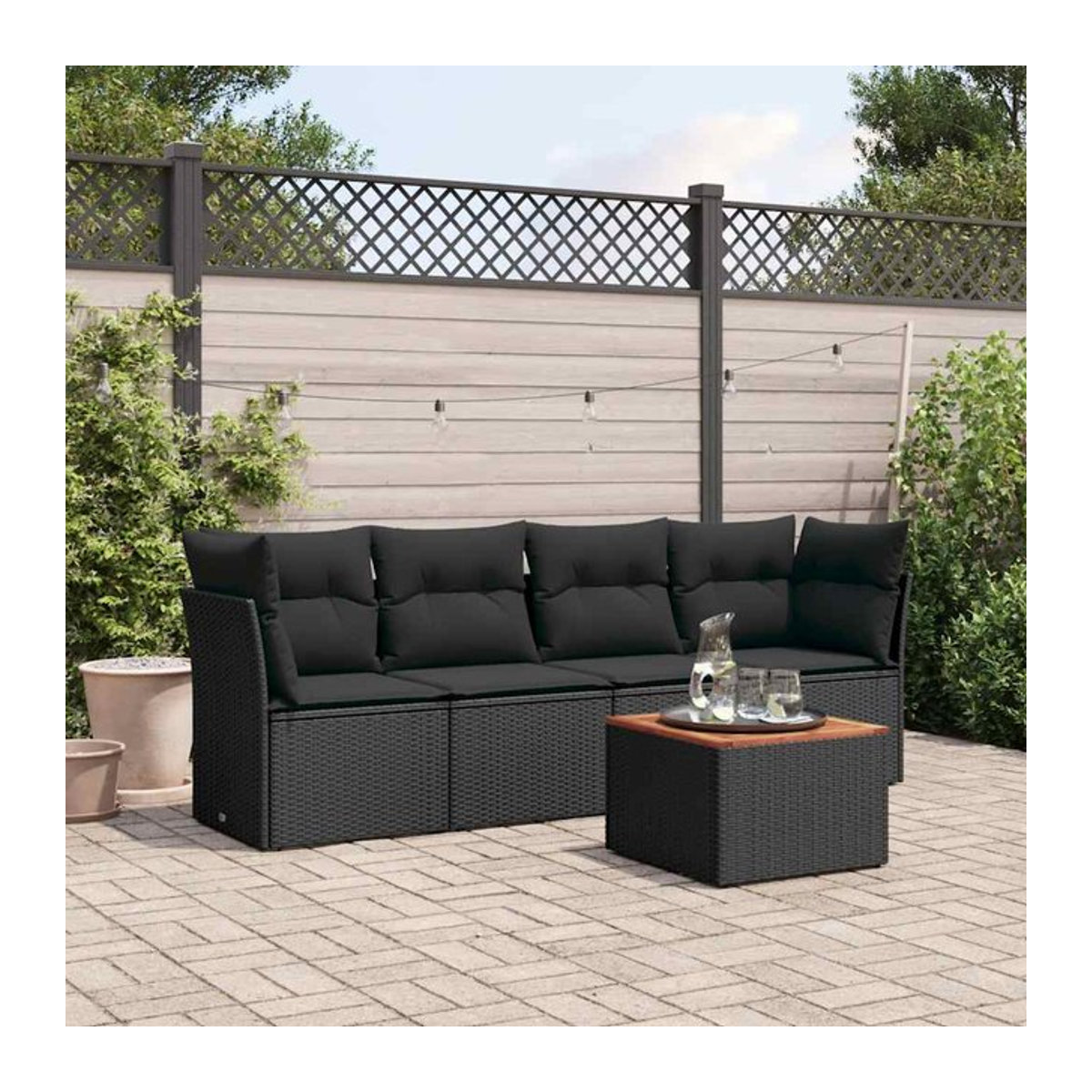 Vidaxl Garten-Sitzgruppe aus schwarzem PE-Rattan mit 5 Plätzen und Kissen im modernen Design - Bild 1