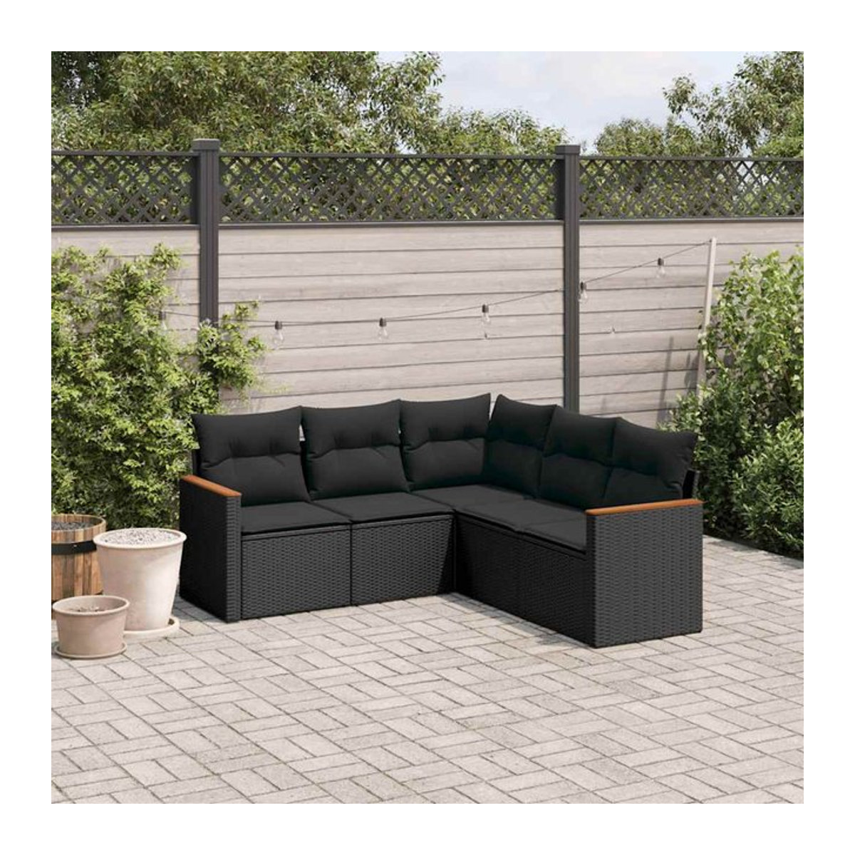 Vidaxl Garten-Sitzgruppe aus schwarzem PE-Rattan mit 5 Teilen und Kissen im modernen Design - Bild 1