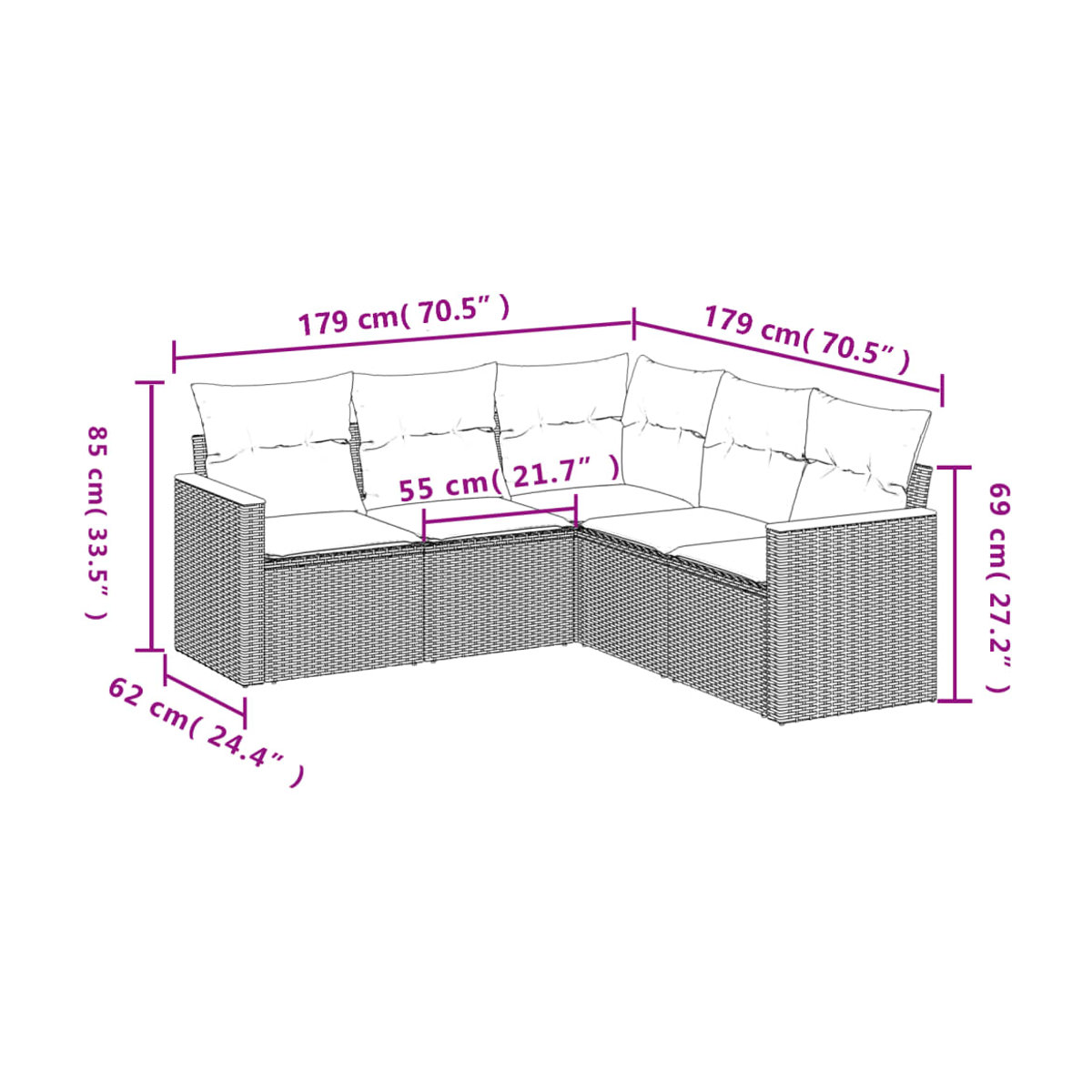Vidaxl Garten-Sitzgruppe aus schwarzem PE-Rattan mit 5 Teilen und Kissen im modernen Design - Bild 2