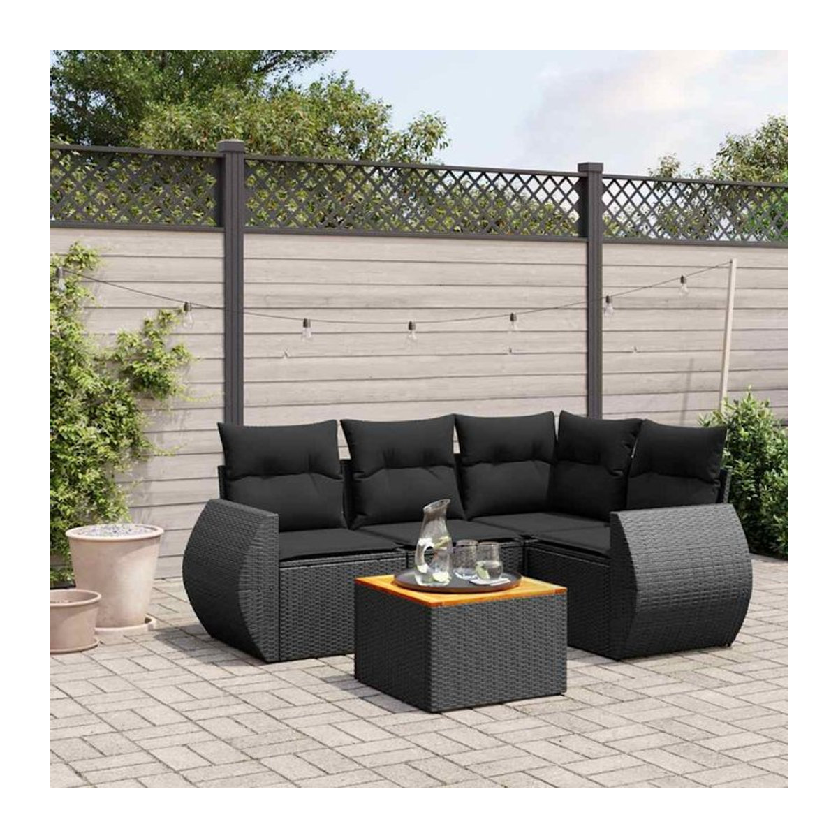 Vidaxl Garten-Sitzgruppe aus schwarzem PE-Rattan mit 5 Teilen und Kissen im modernen Design - Bild 1