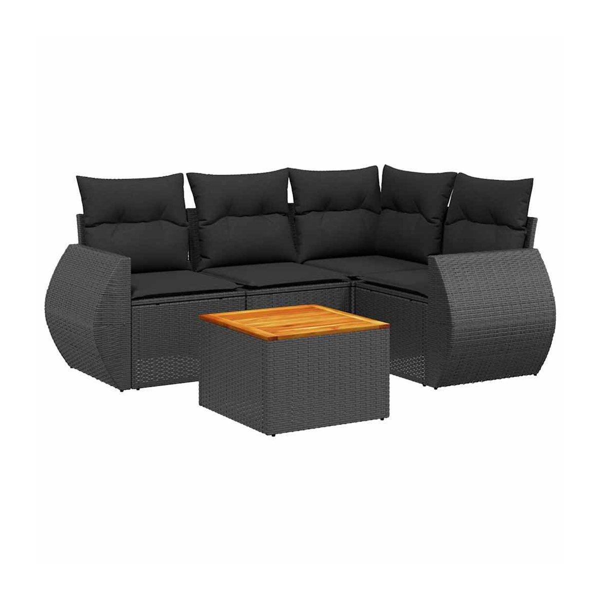 Vidaxl Garten-Sitzgruppe aus schwarzem PE-Rattan mit 5 Teilen und Kissen im modernen Design - Bild 3