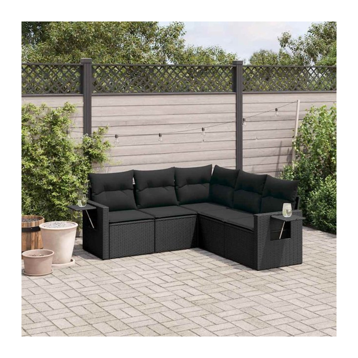 Vidaxl Garten-Sitzgruppe aus schwarzem PE-Rattan mit 5 Teilen und Kissen im modernen Design - Bild 1