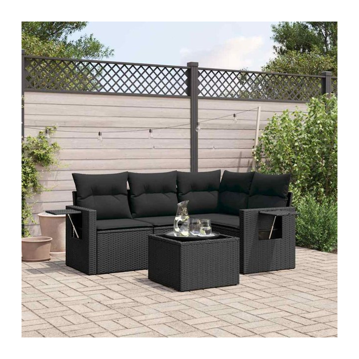 Vidaxl Garten-Sitzgruppe aus schwarzem PE-Rattan mit 5 Teilen und Kissen im modernen Design - Bild 1