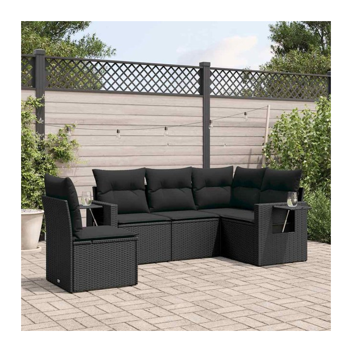 Vidaxl Garten-Sitzgruppe aus schwarzem PE-Rattan mit 5 Teilen und Kissen im modernen Design - Bild 1