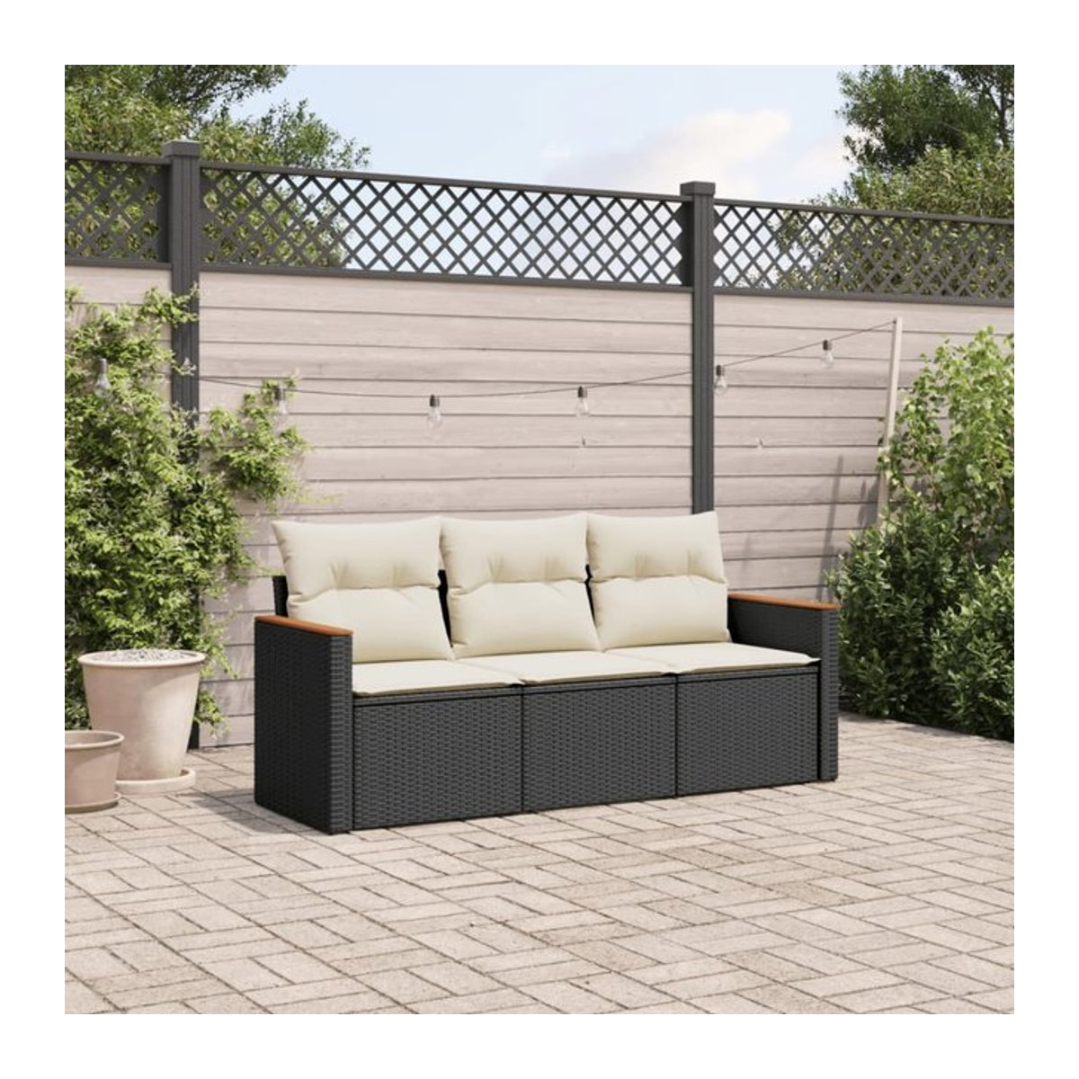 Vidaxl Garten-Sitzgruppe aus schwarzem PE-Rattan mit beigen Kissen für Erwachsene in modernem Design - Bild 1