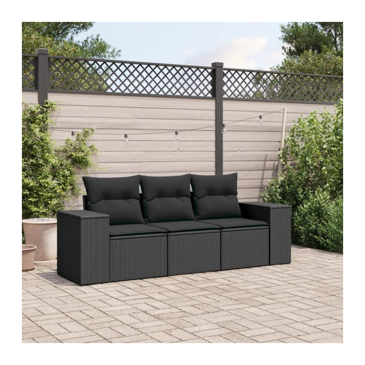 Vidaxl Garten-Sitzgruppe aus schwarzem PE-Rattan mit Kissen für Erwachsene in modernem Design - Bild 1