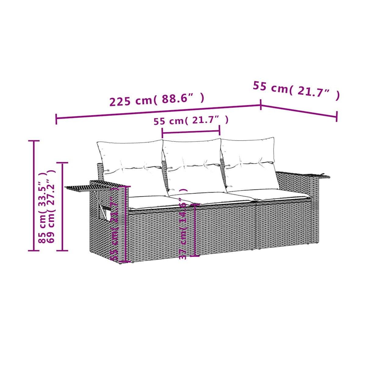 Vidaxl Garten-Sitzgruppe aus schwarzem PE-Rattan mit Kissen für Erwachsene in modernem Design - Bild 3