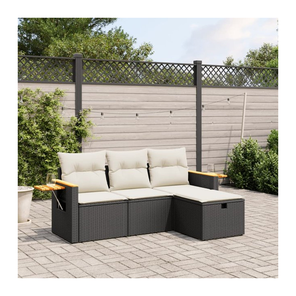 Vidaxl Garten-Sitzgruppe aus schwarzem PE-Rattan mit Kissen für Erwachsene, modern und stabil - Bild 1