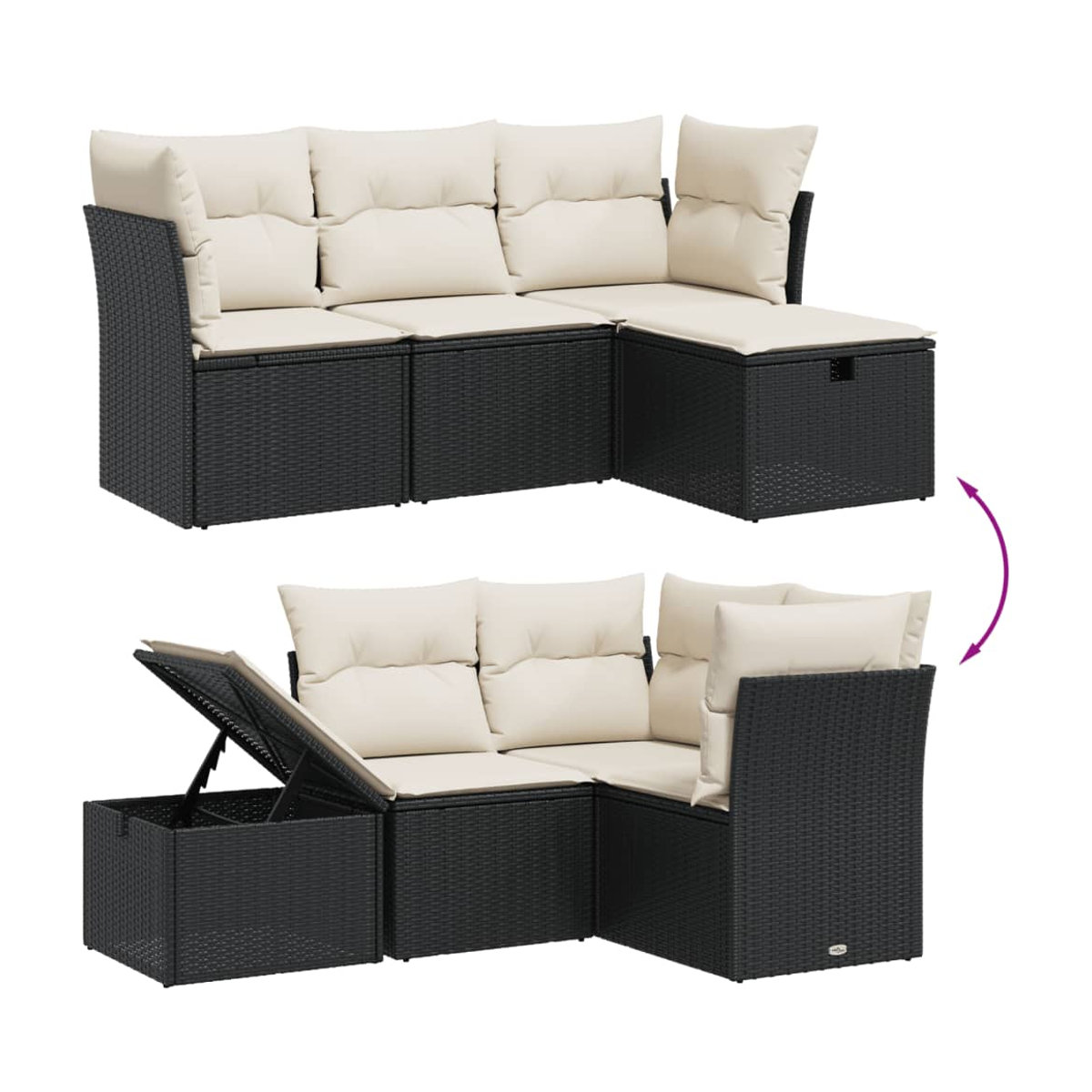 Vidaxl Garten-Sitzgruppe aus schwarzem PE-Rattan mit Kissen für Erwachsene, modern und stabil - Bild 2