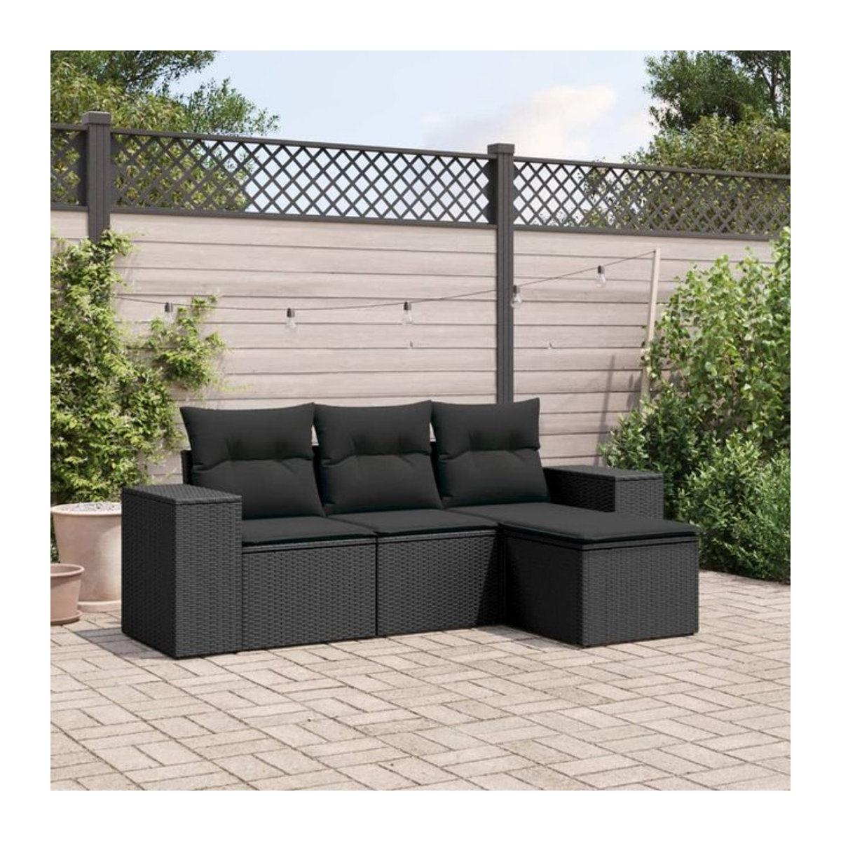 Vidaxl Garten-Sitzgruppe aus schwarzem PE-Rattan mit Kissen für Erwachsene, modern und stabil - Bild 1