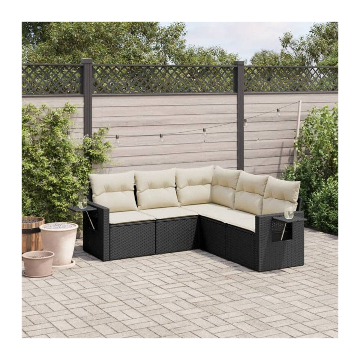 Vidaxl Garten-Sitzgruppe aus schwarzem PE-Rattan mit Kissen in Beige, 5-teiliges modernes Set - Bild 1