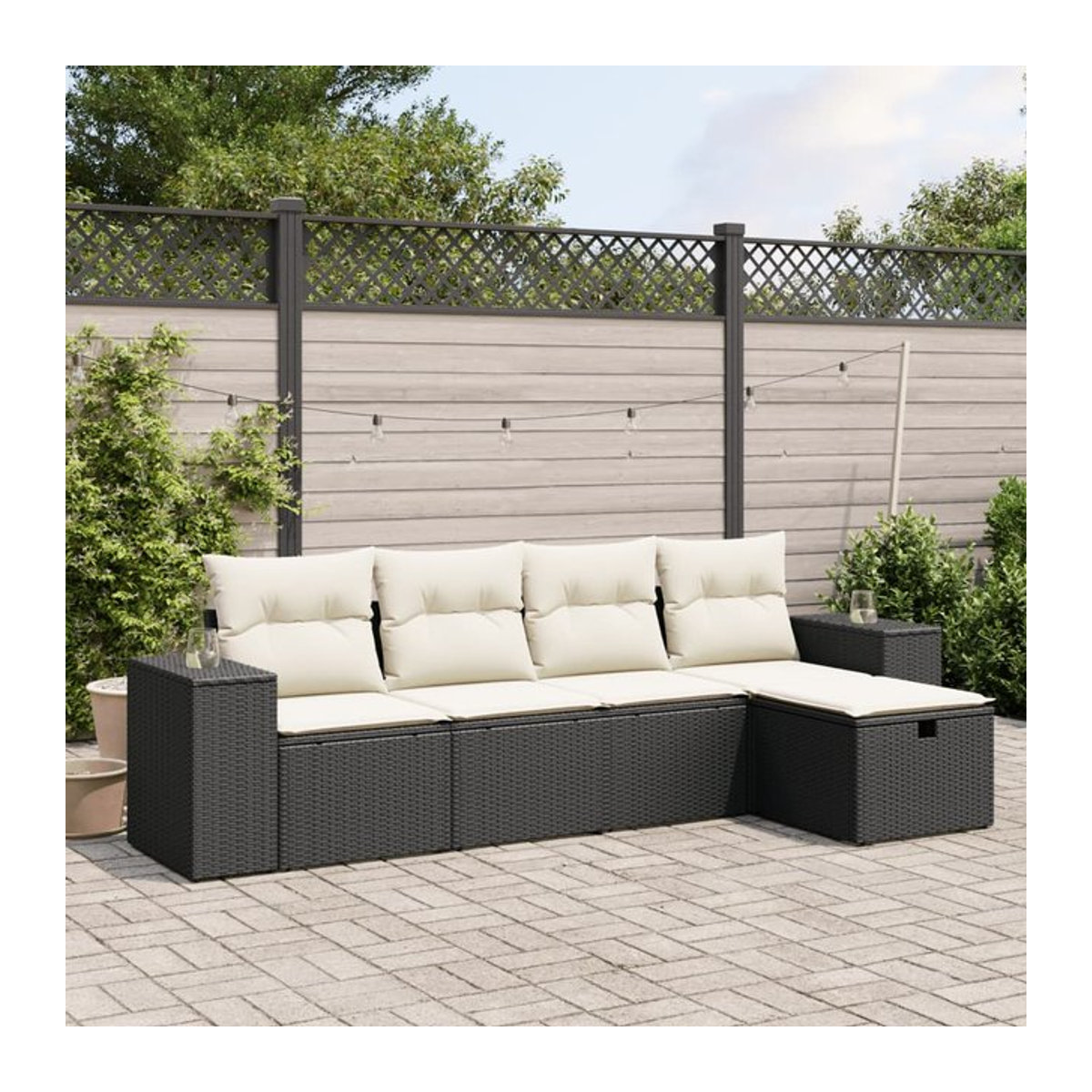 Vidaxl Garten-Sitzgruppe aus schwarzem PE-Rattan mit Kissen in Beige für 5 Personen - Bild 1