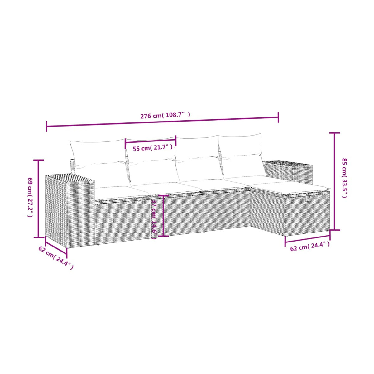 Vidaxl Garten-Sitzgruppe aus schwarzem PE-Rattan mit Kissen in Beige für 5 Personen - Bild 4