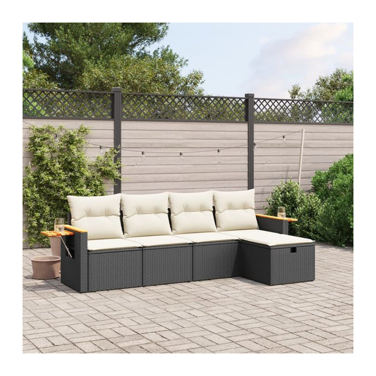 Vidaxl Garten-Sitzgruppe aus schwarzem PE-Rattan mit Kissen in Beige für Erwachsene - Bild 1