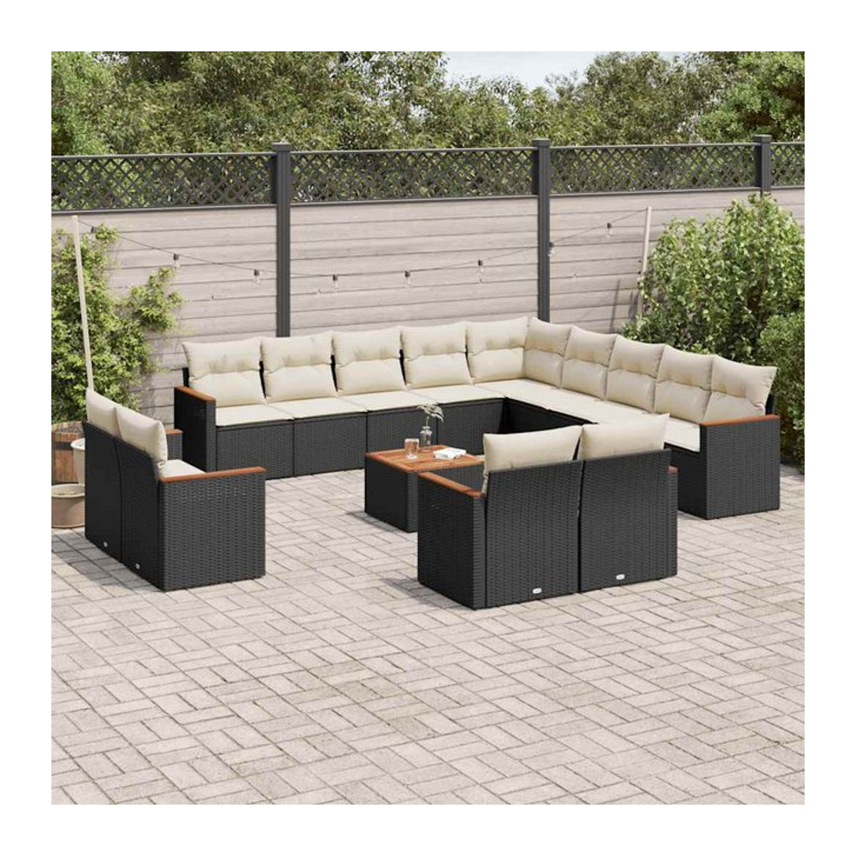 Vidaxl Garten-Sitzgruppe aus schwarzem Rattan mit beigen Kissen für Erwachsene im modernen Design - Bild 1