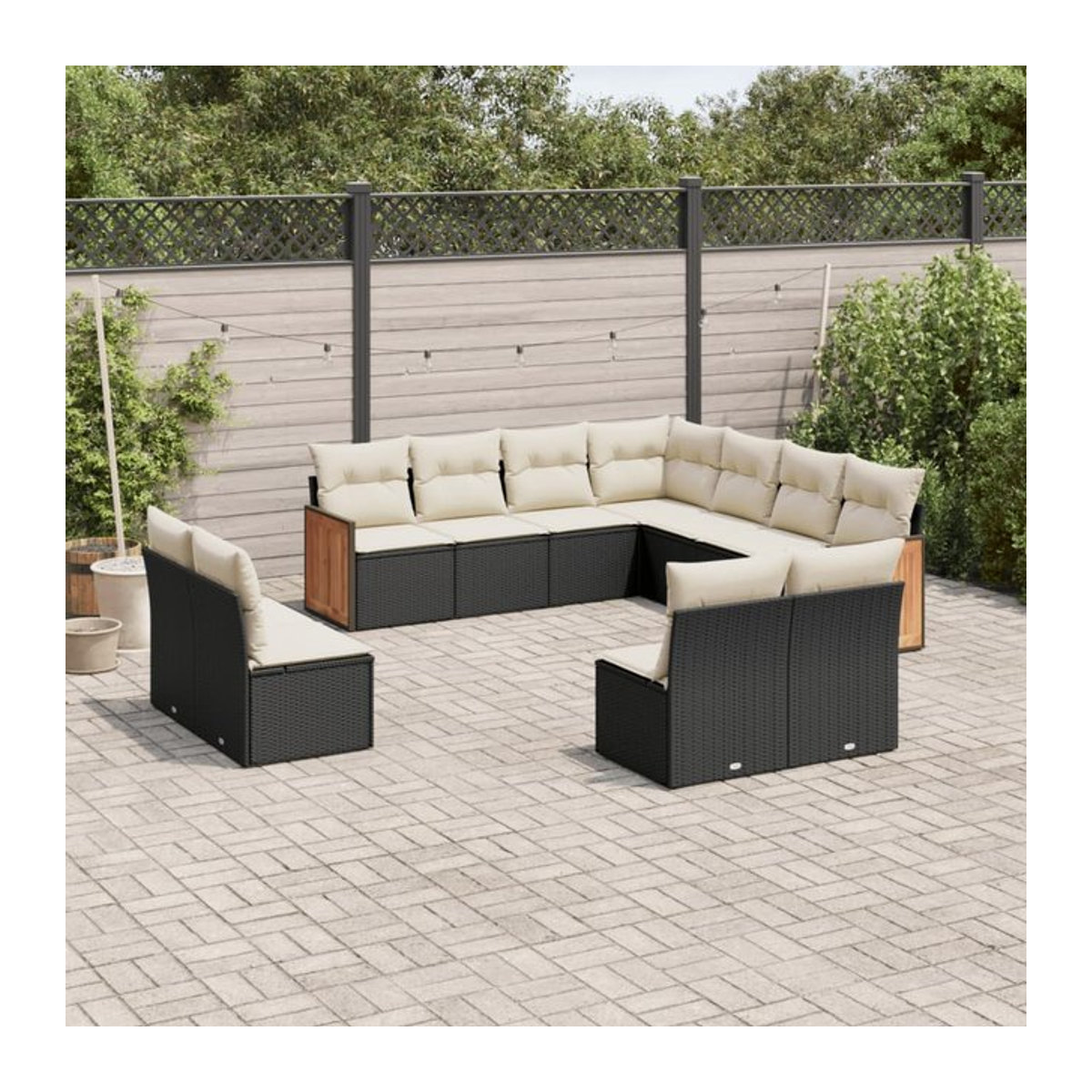 Vidaxl Garten-Sitzgruppe aus schwarzem Rattan mit beigen Kissen für Erwachsene im modernen Design - Bild 1
