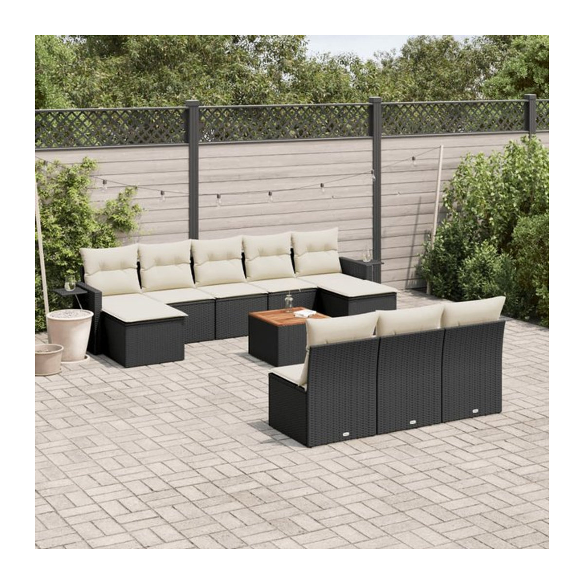 Vidaxl Garten-Sitzgruppe aus schwarzem Rattan mit beigen Kissen im modernen Design - Bild 1