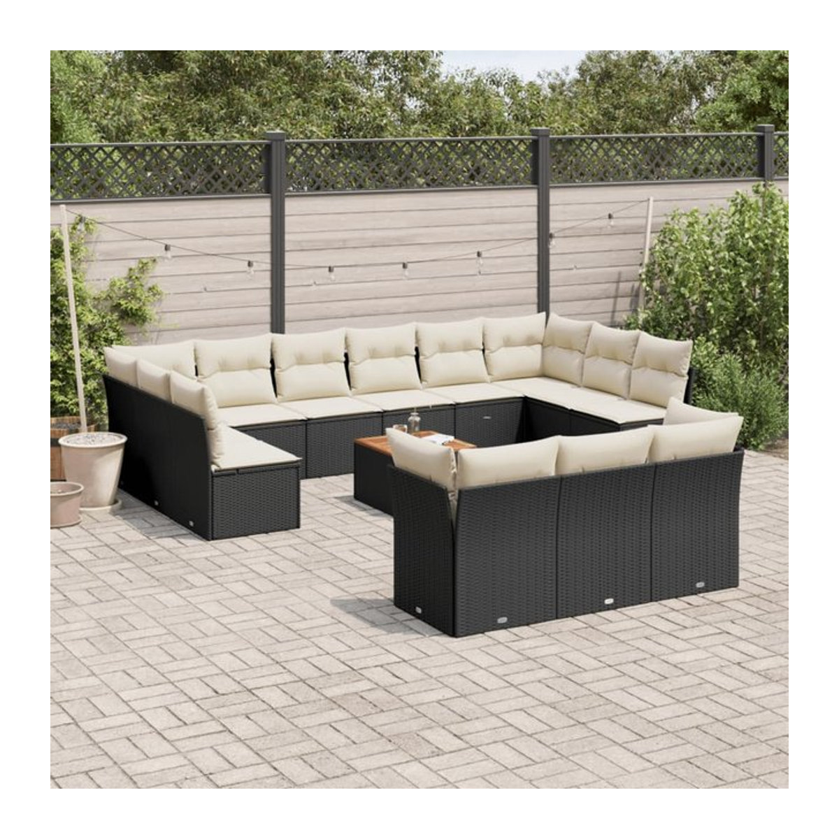 Vidaxl Garten-Sitzgruppe aus schwarzem Rattan mit beigen Kissen im modernen Design - Bild 1