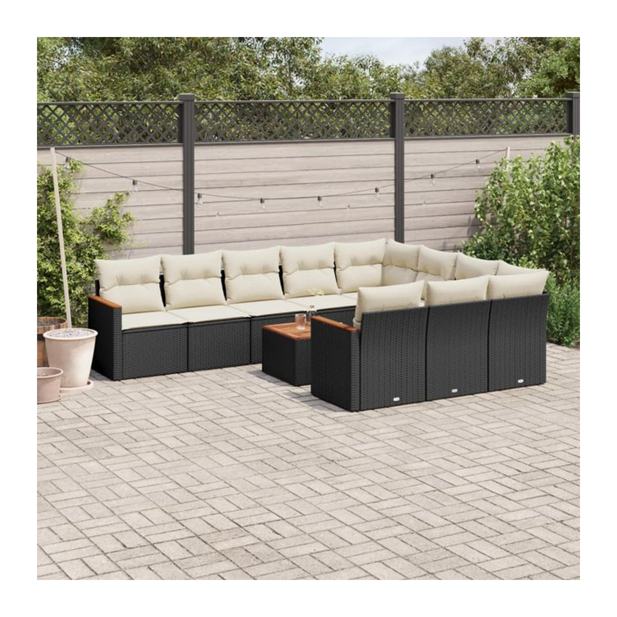 Vidaxl Garten-Sitzgruppe aus schwarzem Rattan mit beigen Kissen im modernen Design für Erwachsene - Bild 1