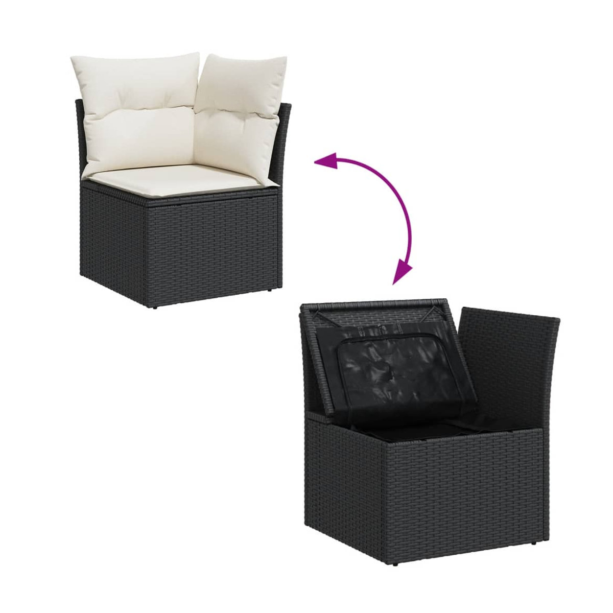Vidaxl Garten-Sitzgruppe aus schwarzem Rattan mit beigen Kissen im modernen Design für Erwachsene - Bild 3