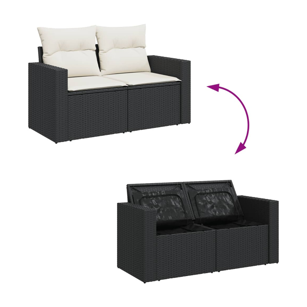 Vidaxl Garten-Sitzgruppe aus schwarzem Rattan mit beigen Kissen im modernen Design für Erwachsene - Bild 5