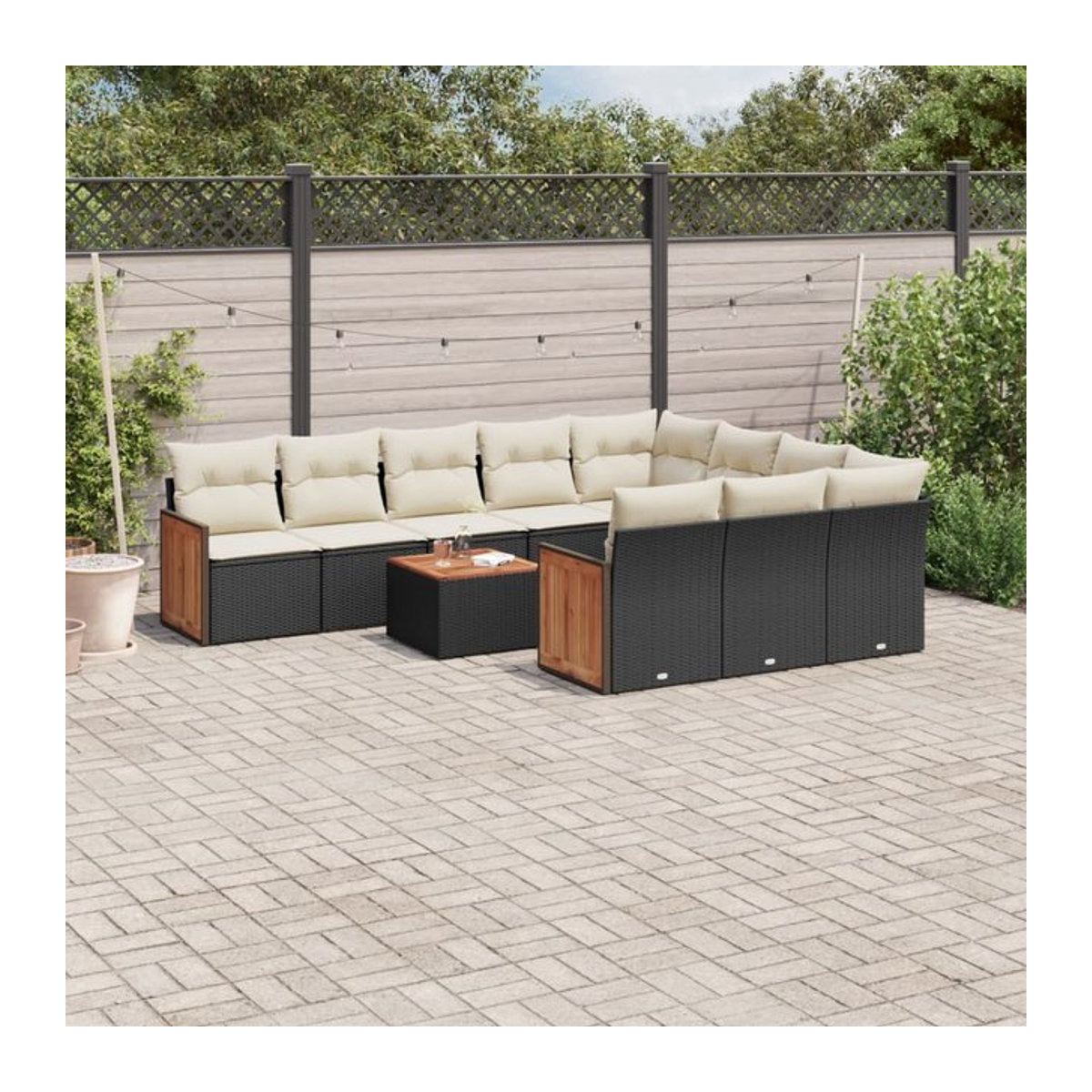 Vidaxl Garten-Sitzgruppe aus schwarzem Rattan mit beigen Kissen im modernen Design für Erwachsene - Bild 1
