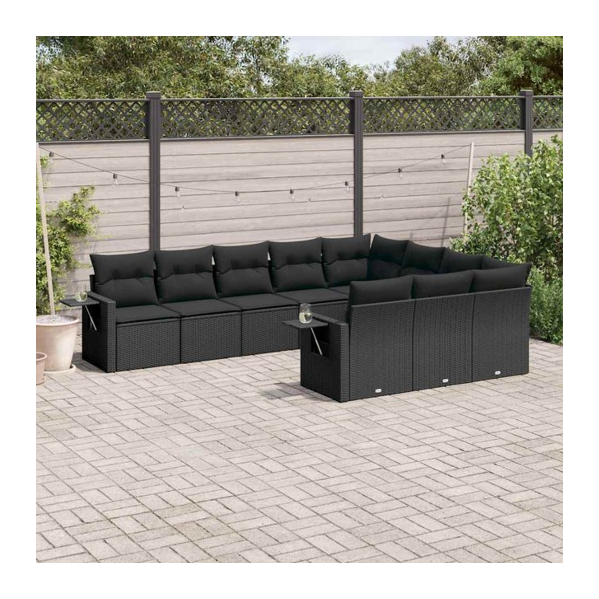 Vidaxl Garten-Sitzgruppe aus schwarzem Rattan mit Kissen für 10 Personen im modernen Design - Bild 1