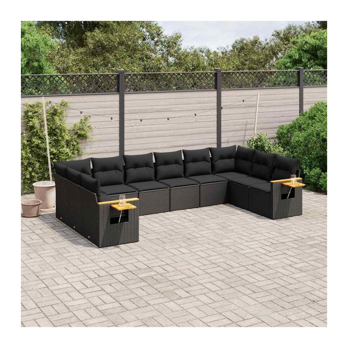 Vidaxl Garten-Sitzgruppe aus schwarzem Rattan mit Kissen für 10 Personen im modernen Design - Bild 1