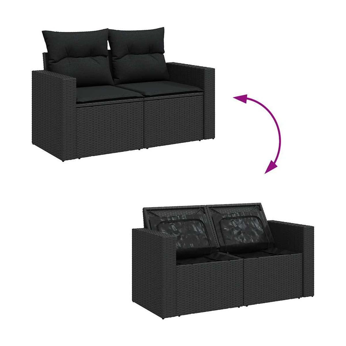 Vidaxl Garten-Sitzgruppe aus schwarzem Rattan mit Kissen für Erwachsene in modernem Design - Bild 5