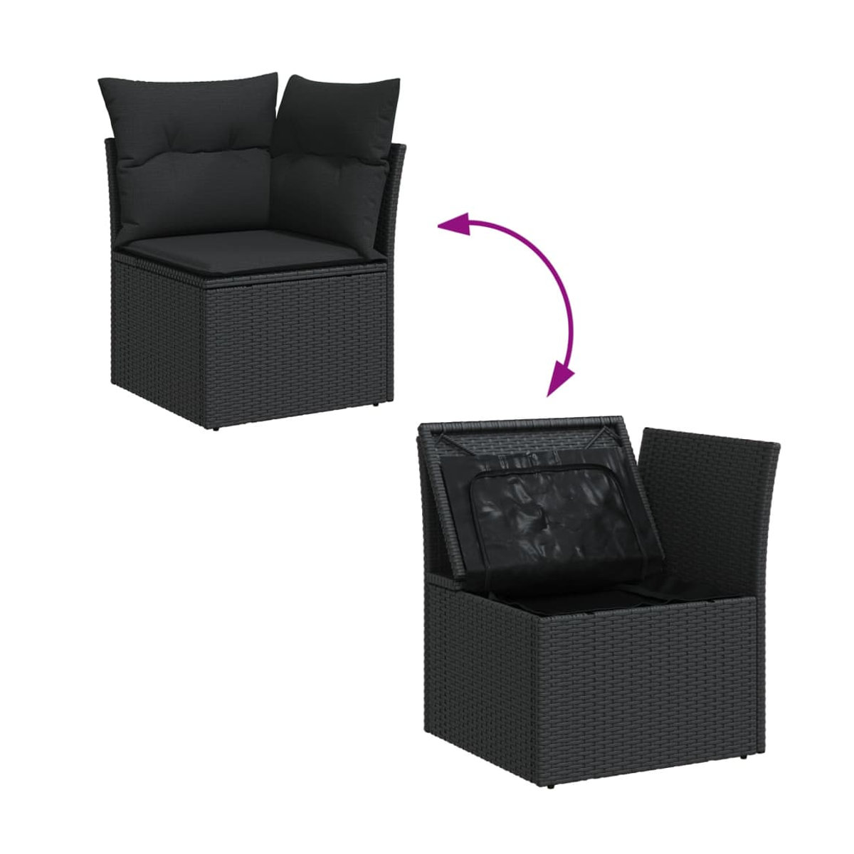 Vidaxl Garten-Sitzgruppe aus schwarzem Rattan mit Kissen für Erwachsene in modernem Design - Bild 4