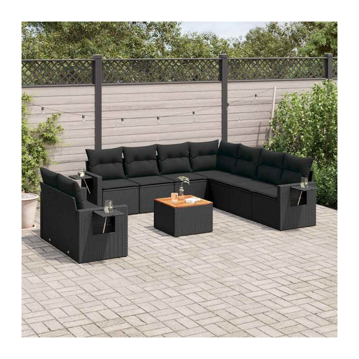 Vidaxl Garten-Sitzgruppe aus schwarzem Rattan mit Kissen für Erwachsene in modernem Design - Bild 1