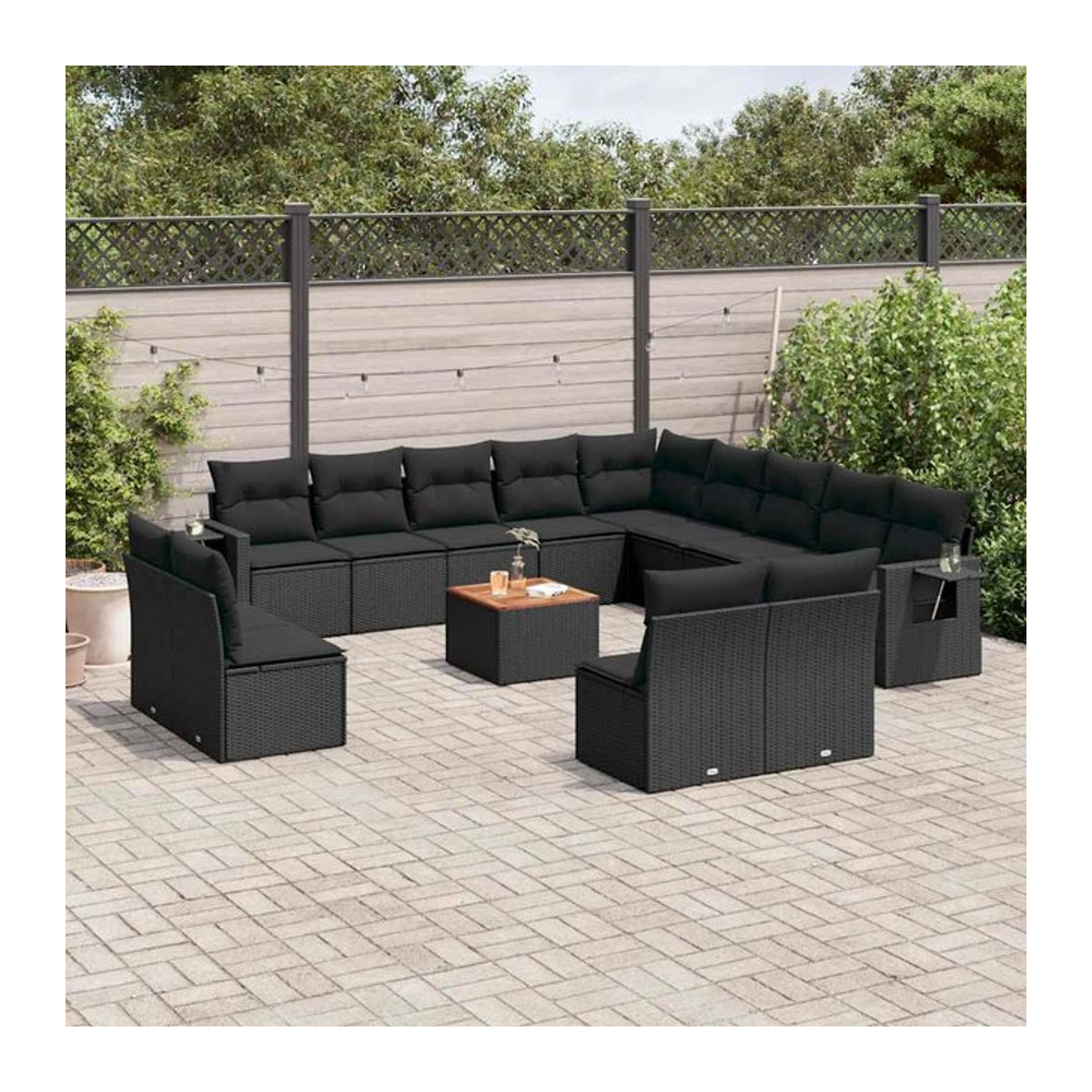 Vidaxl Garten-Sitzgruppe aus schwarzem Rattan mit Kissen im modernen Design - Bild 1