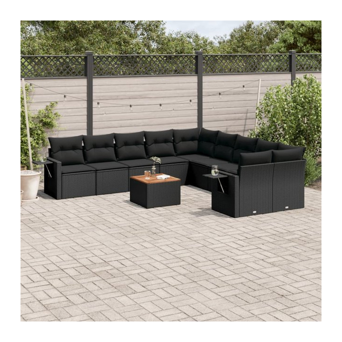 Vidaxl Garten-Sitzgruppe aus schwarzem Rattan mit Kissen im modernen Design - Bild 1