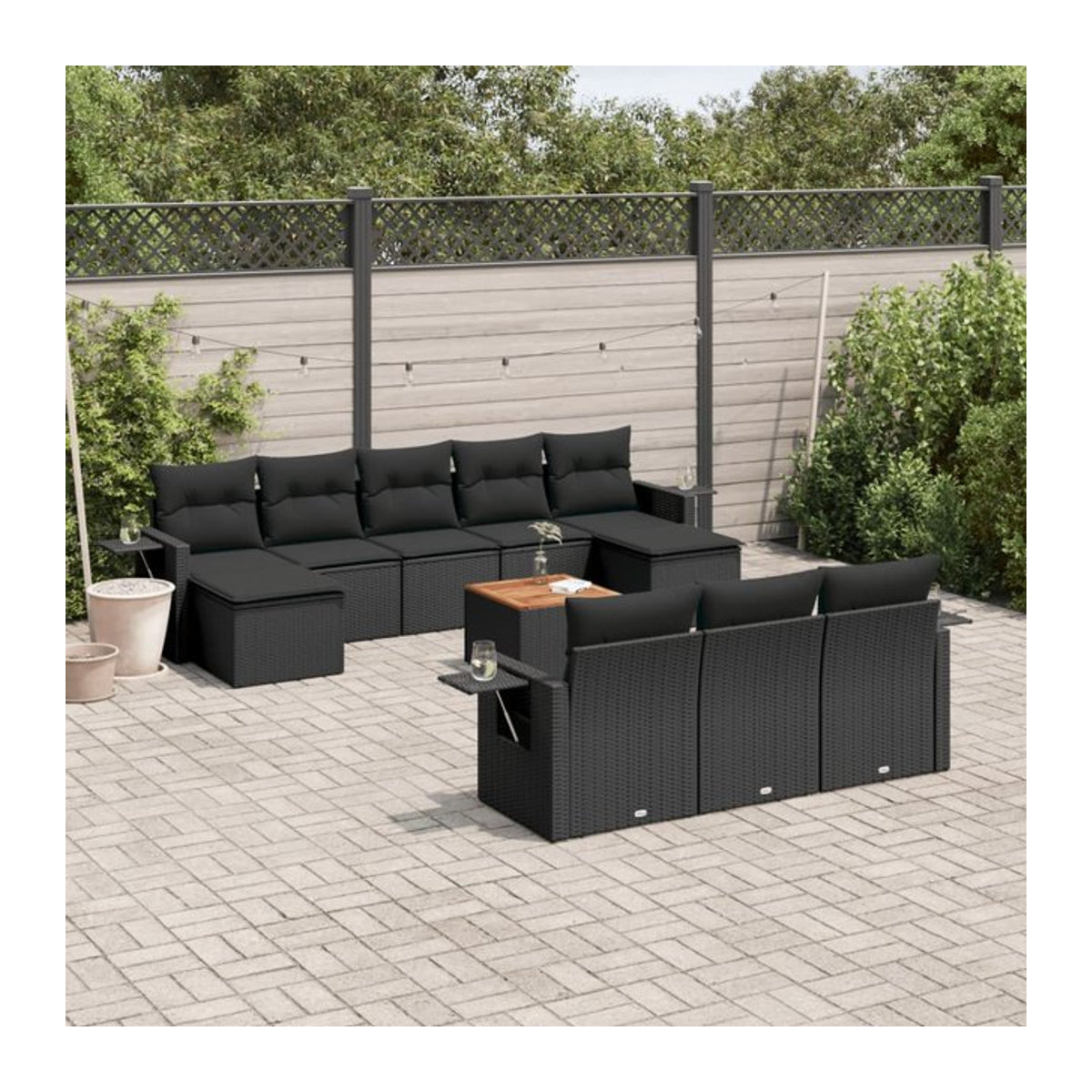 Vidaxl Garten-Sitzgruppe aus schwarzem Rattan mit Kissen im modernen Design - Bild 1