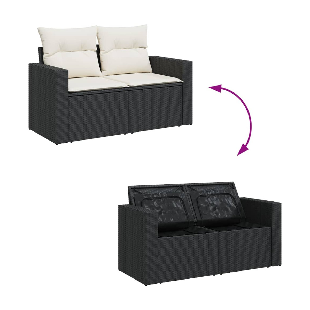 Vidaxl Garten-Sitzgruppe aus schwarzem Rattan mit Kissen im modernen Design - Bild 3