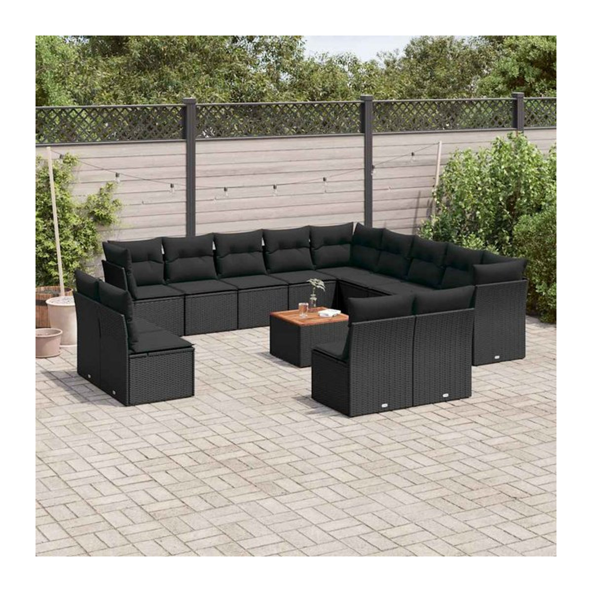 Vidaxl Garten-Sitzgruppe aus schwarzem Rattan mit Kissen im modernen Design - Bild 1