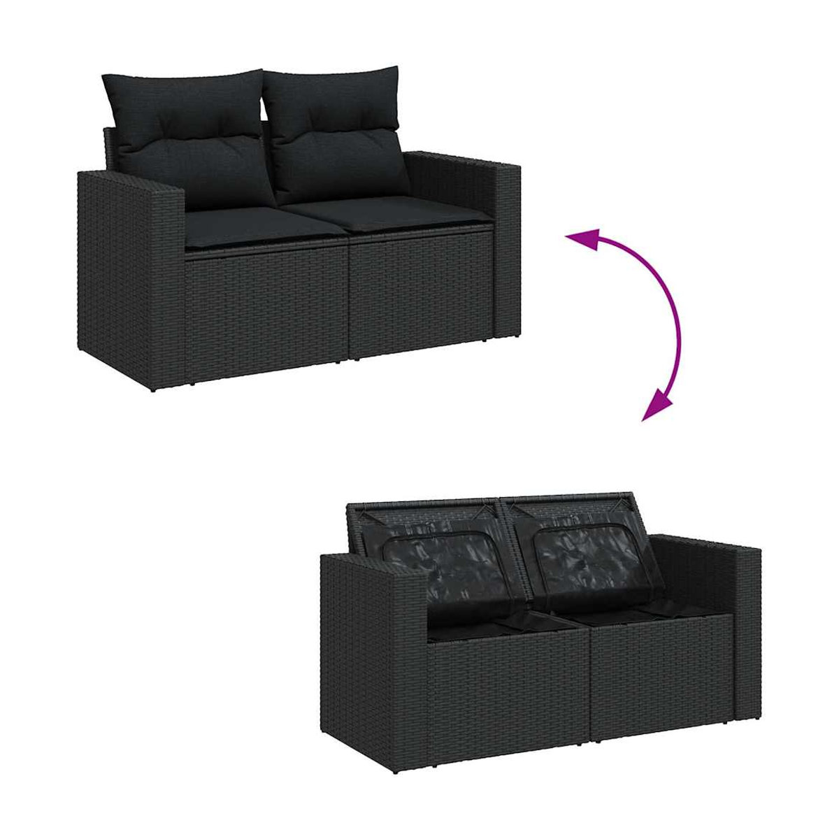 Vidaxl Garten-Sitzgruppe aus schwarzem Rattan mit Kissen im modernen Design - Bild 2
